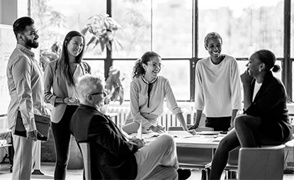 A group of people in a work meeting.